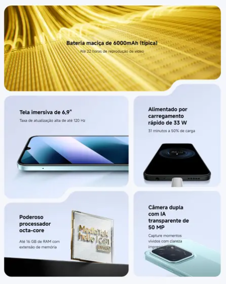 Smartphone Xiaomi Poco C85 Dual Sim De 256b 8gb Ram - Preto - Imagem 3