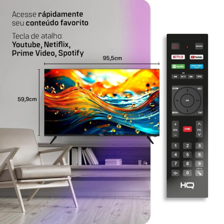 SMART TV HQ 43" FULL HD TELA SEM BORDAS SISTEMA ANDROID DESIGN SLIM HQS43NKHM - Imagem 3