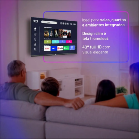 SMART TV HQ 43" FULL HD TELA SEM BORDAS SISTEMA ANDROID DESIGN SLIM HQS43NKHM - Imagem 4